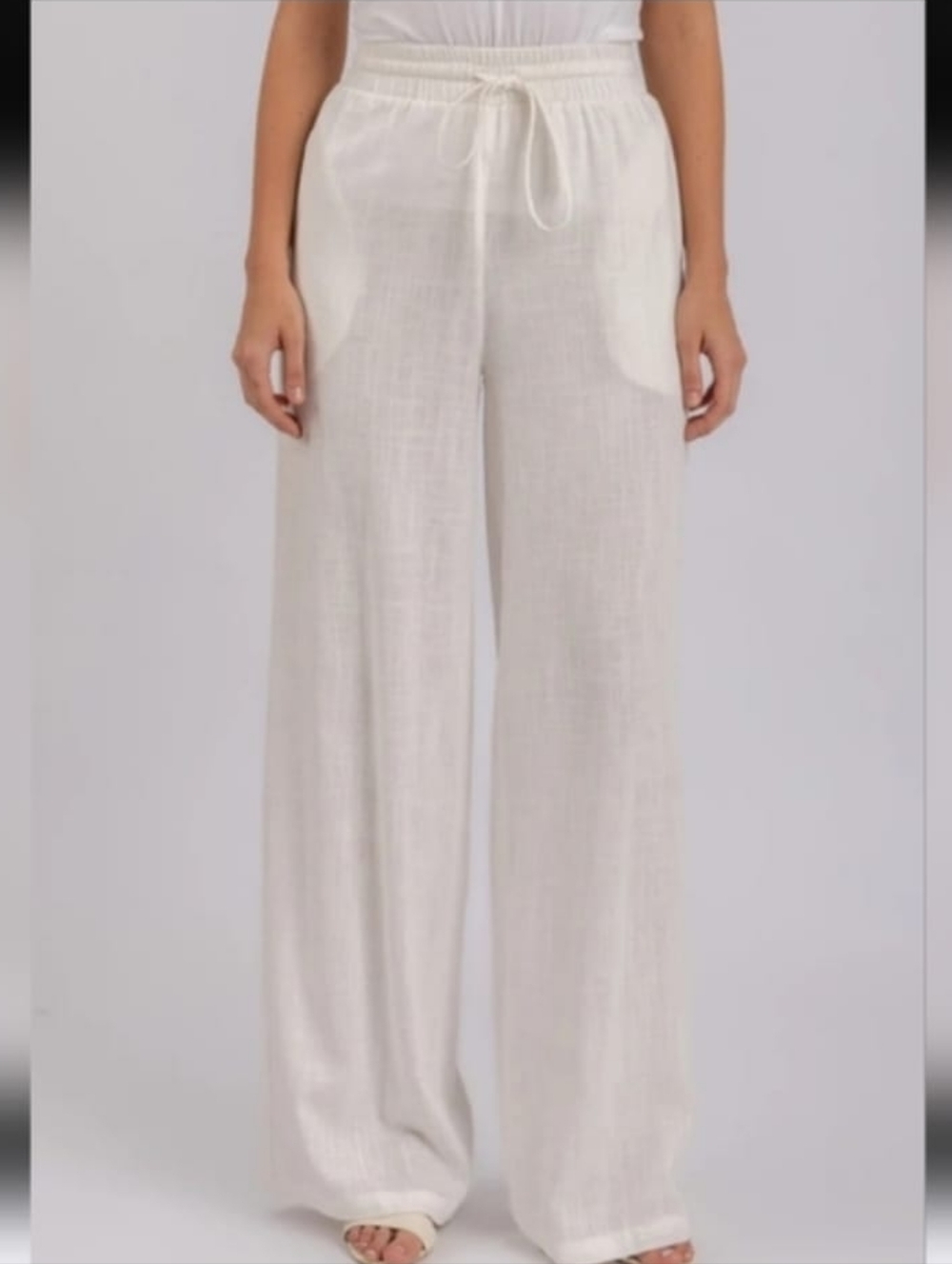 Cable & Gauge White Women Wide Leg Drawstring Pants